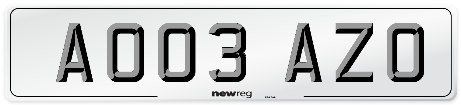 AO03 AZO Number Plate from New Reg